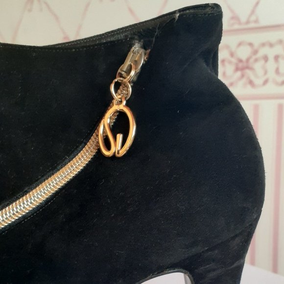 St. John Black Ankle Boots with Gold Accent - Picture 3 of 15